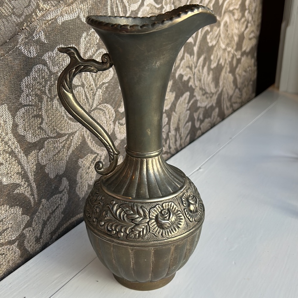 Antique Silver Pitcher / Carafe with Rose Design.  Vintage - Picture 15 of 17